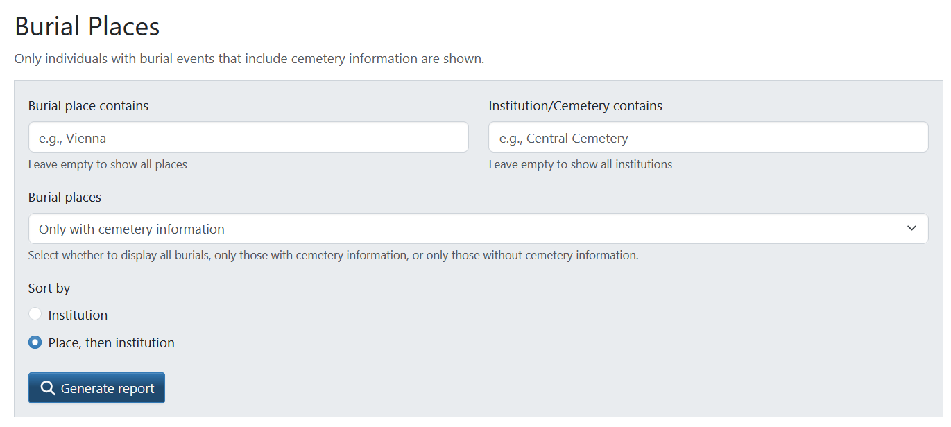 Burial Places Module - Overview