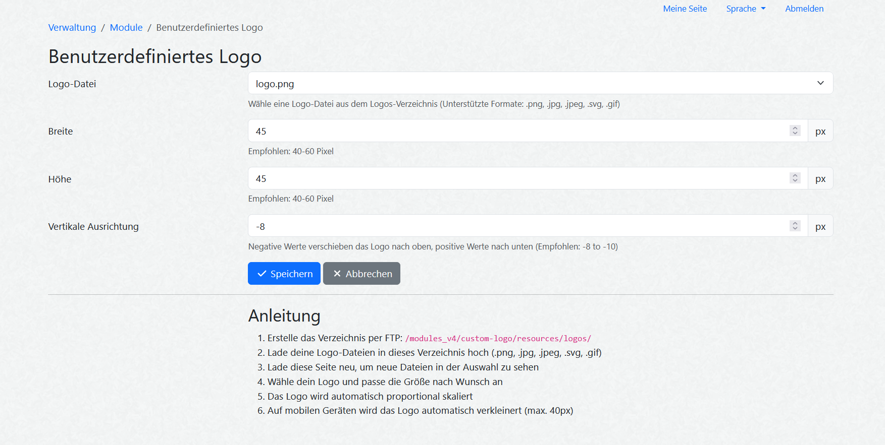 Custom Logo Modul - Admin-Oberfläche