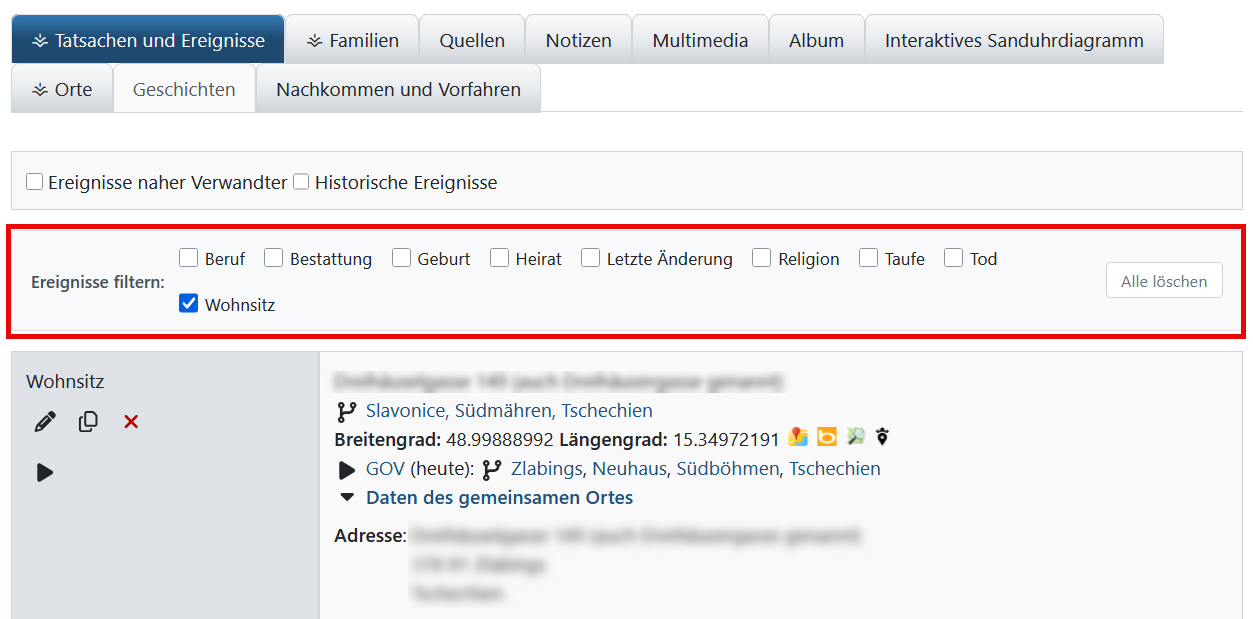 Event Filter Modul - Filteransicht